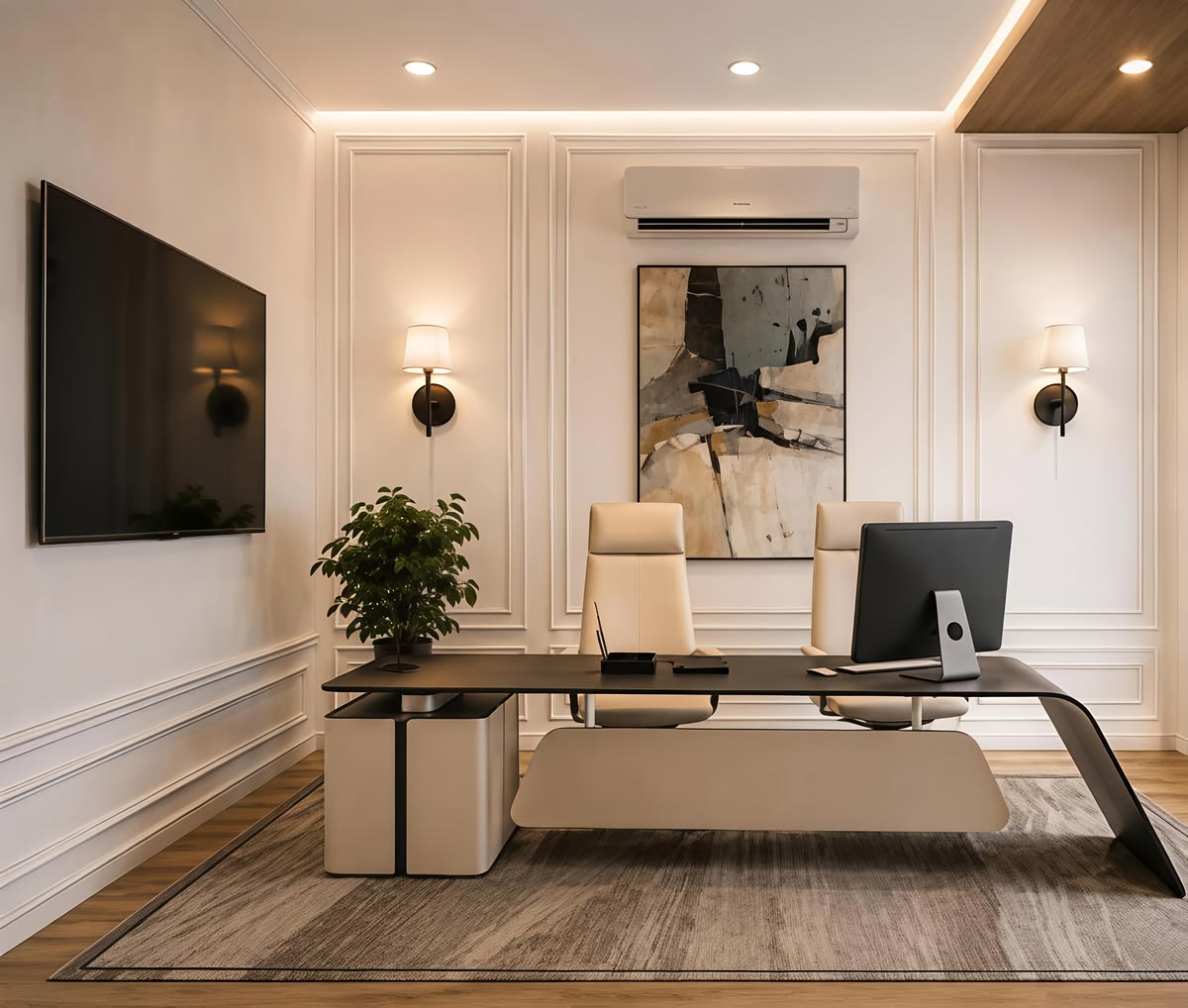 Executive CEO Presidential Office featuring Fluted Wood Acoustic Backdrop with Logo Niche #82